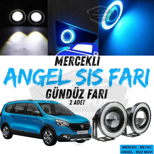 Dacia Lodgy 2012-2022 Uyumlu Üniversal Mercekli Angel Sis Farı Metal Su Geçirmez 76 mm Buz Mavi Halkalı Gündüz Farı Angel Eyes 2 Adet image 0