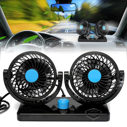 Üniversal Oto Ofis Araç İçi Torpido Üstü Vantilatör Çift Başlıklı Çakmaklık Girişli 2 Kademeli Soğutucu Fan 360° Dönebilen Ultra Sessiz Araç Fanı 12V Mavi image 9