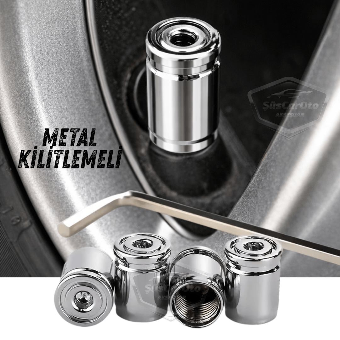 Kilitlemeli Sibop Kapağı Alyanlı Sibop Kapağı Araba Motosiklet Bisiklet Metal Sıkmalı Silver Gümüş 4 lü Set image 0