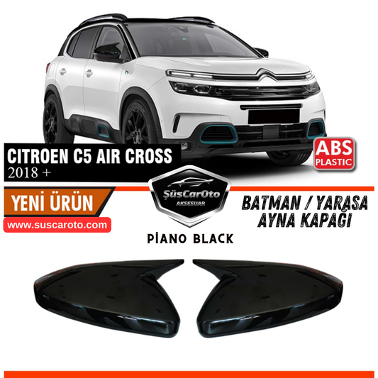 Citroen C5 Aircross 2018 Sonrası Uyumlu Batman Yarasa Ayna Kapağı Piano Black ABS Plastik Sağ Sol Takım image 0