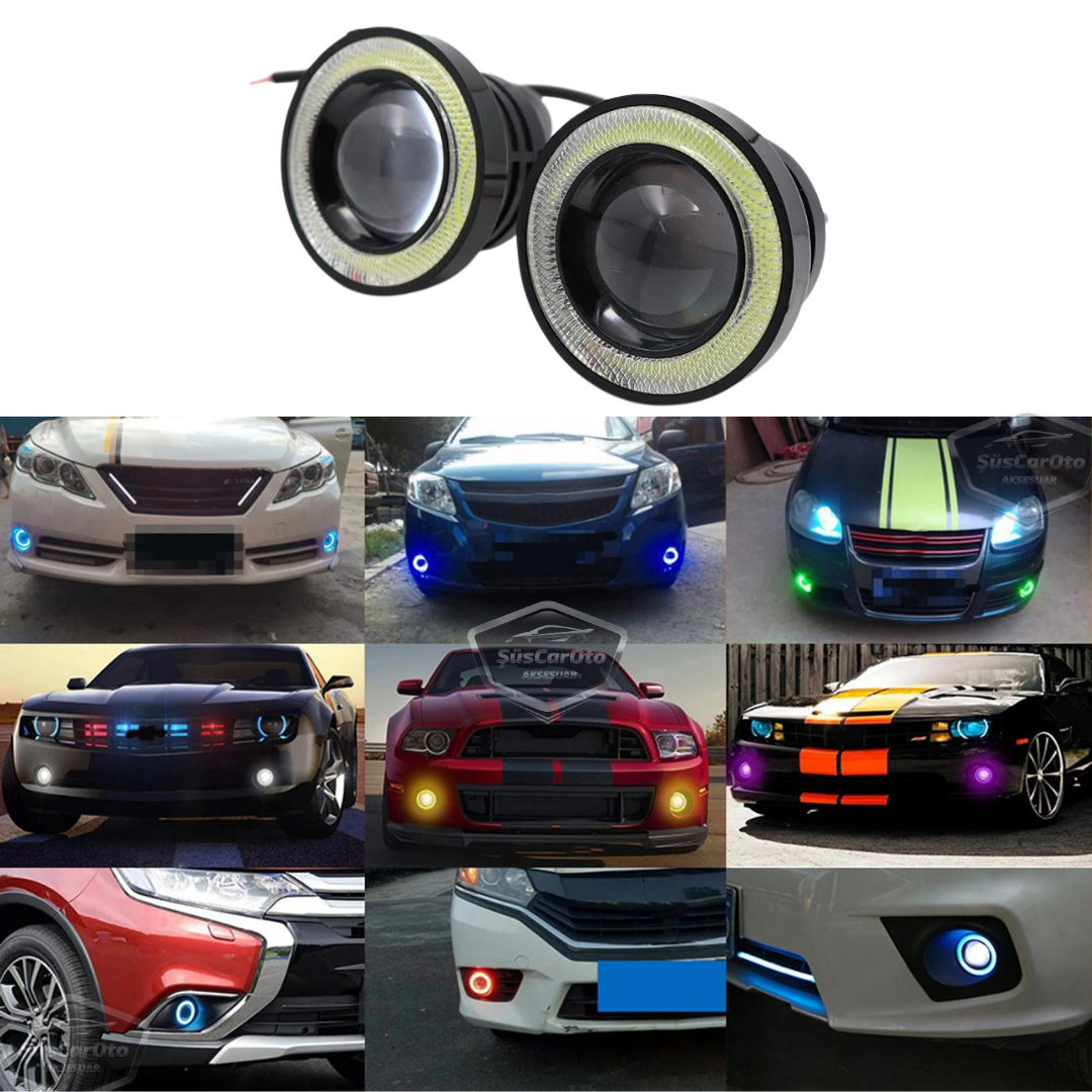 Renault Clio 3 2005-2013 Uyumlu Üniversal Mercekli Angel Sis Farı Metal Su Geçirmez 76 mm Turuncu Halkalı Gündüz Farı Angel Eyes 2 Adet image 9