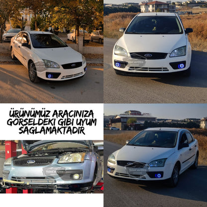 Ford Focus 2 2004-2008 Uyumlu Üniversal Mercekli Angel Sis Farı Metal Su Geçirmez 76 mm Sarı Halkalı Gündüz Farı Angel Eyes 2 Adet image 2