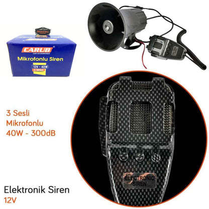 CARUB 3 Sesli Mikrofonlu Megafonlu 12V Polis Sireni 300 dB image 1