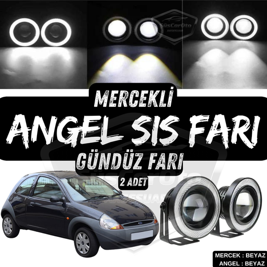 Ford Ka 1996-2008 Uyumlu Üniversal Mercekli Angel Sis Farı Metal Su Geçirmez 76 mm Beyaz Halkalı Gündüz Farı Angel Eyes 2 Adet image 0