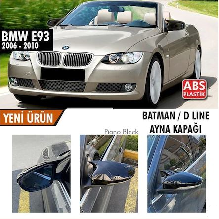BMW E93 Makyajsız Kasa 2006-2010 Batman Yarasa Ayna Kapağı Piano Black ABS Plastik image 0
