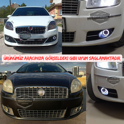Fiat Linea 2007-2018 Uyumlu Üniversal Mercekli Angel Sis Farı Metal Su Geçirmez 76 mm Turuncu Halkalı Gündüz Farı Angel Eyes 2 Adet image 2