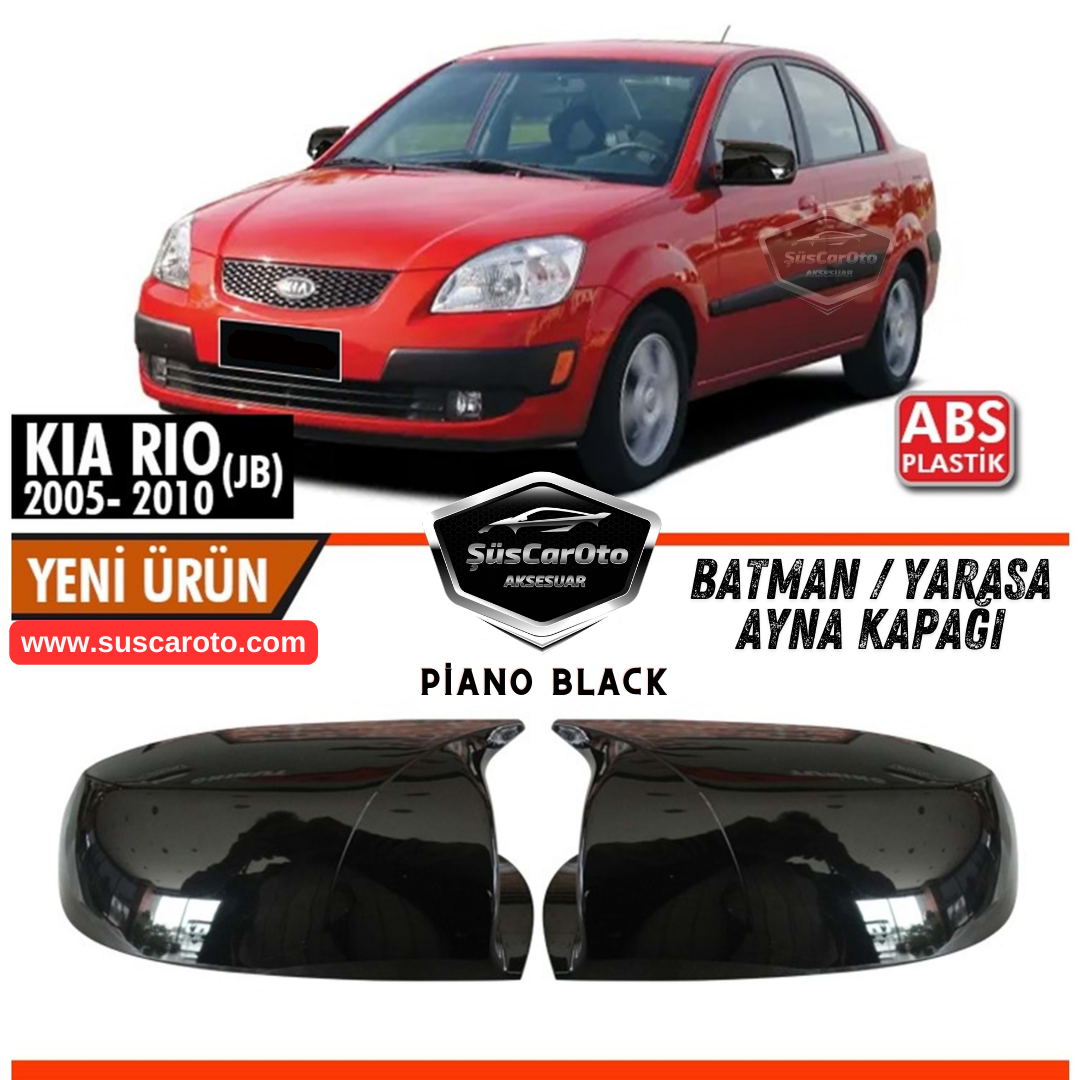 Kia Rio JB 2006-2009 Uyumlu Batman Yarasa Ayna Kapağı Piano Black ABS Plastik Sağ Sol Takım image 0