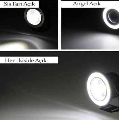 Üniversal Mercekli Angel Sis Farı Metal Su Geçirmez 89 mm Buz Mavi Halkalı Angel Eyes image 5