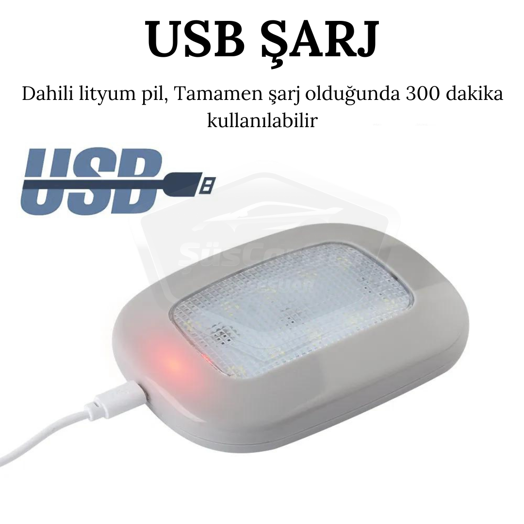 Araç İçi Tavan Lambası Gri Manyetik Tavan Aydınlatması Bagaj Lambası Mıknatıslı USB Şarjlı Oto İç Işık Beyaz Ledli image 4
