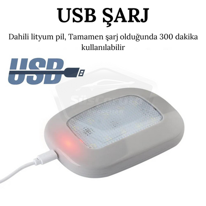 Araç İçi Tavan Lambası Gri Manyetik Tavan Aydınlatması Bagaj Lambası Mıknatıslı USB Şarjlı Oto İç Işık Beyaz Ledli image 4