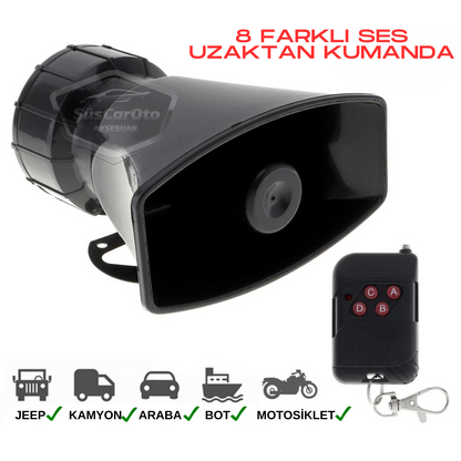Her Araca Uyumlu Üniversal Uzaktan Kumandalı Siren 8 Farklı Siren Sesi Korna Güçlü Polis Sireni 12V 100W image 0