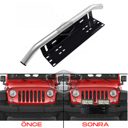 Her Araca Uyumlu Plaka Altlığı ve Koruma Demiri Sis Ayağı SUV 4X4 Off Road Led Montaj Braketi Plakalık Led Bağlantı Ayağı Krom image 6
