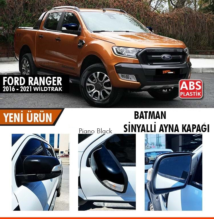 Ford Ranger T6 2016-2021 Sinyalli Batman Yarasa Ayna Kapağı Piano Black ABS Plastik image 0