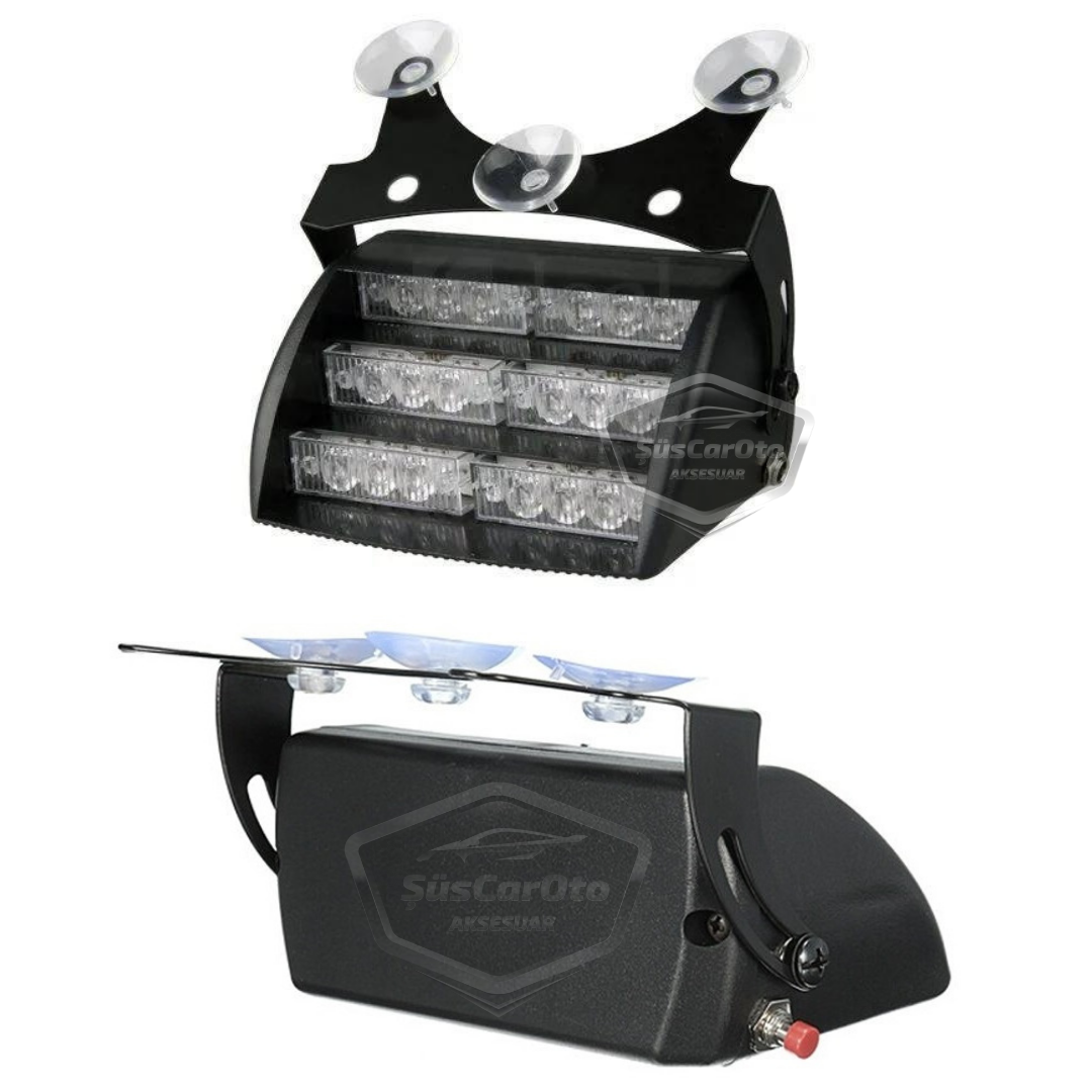 18 Led Mini Cam İçi Vantuzlu Polis Çakar Lamba İkaz Lambası 18 Ledli 4 Farklı Mod Mavi Beyaz Kırmızı 3 Renk Çakmaklık Girişli image 8