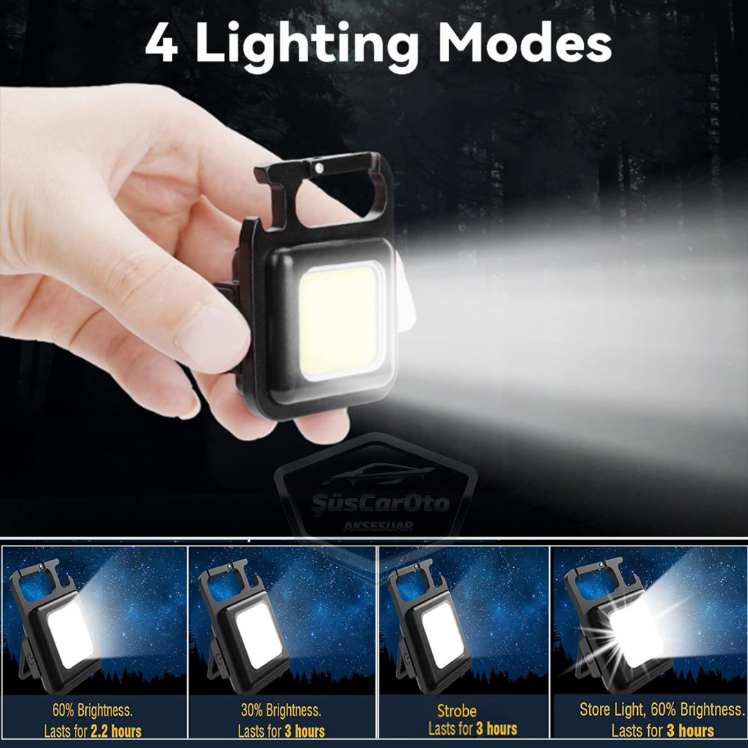 30 Ledli Mini El Feneri 4 Modlu Flash Çok Amaçlı Anahtarlık Su Geçirmez Şarjlı Mıknatıslı Led Işık Fonksiyonel Kamp Cep Işığı 1000 Lümen image 5