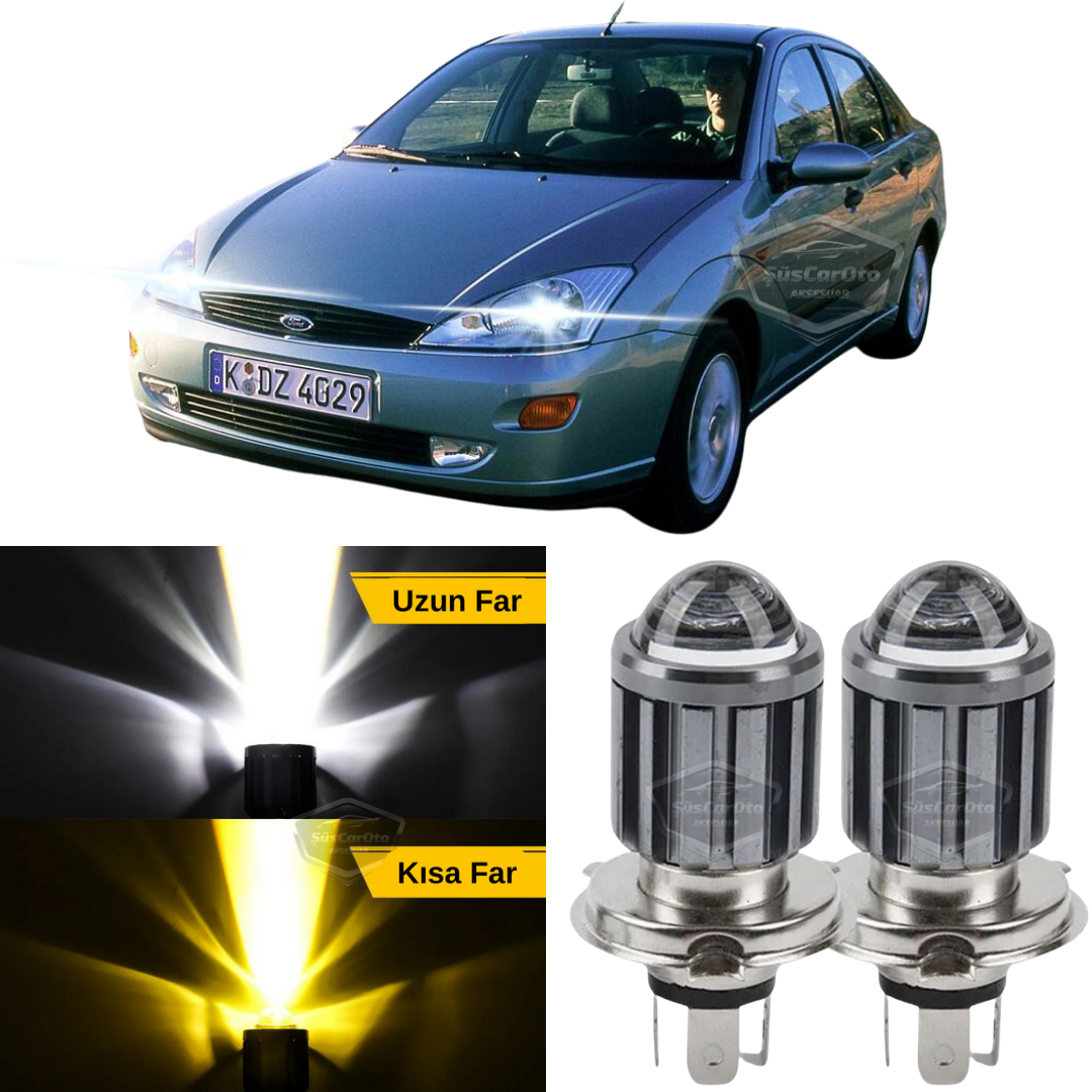 Ford Focus 1 Hb&amp;Sedan 1998-2004 Uyumlu Mercekli Far Ampulü Led Xenon Çift Renk Sarı-Beyaz Far Şimşek Etkili CSP Led Lamba Uzun Kısa 2 Adet Takım image 0
