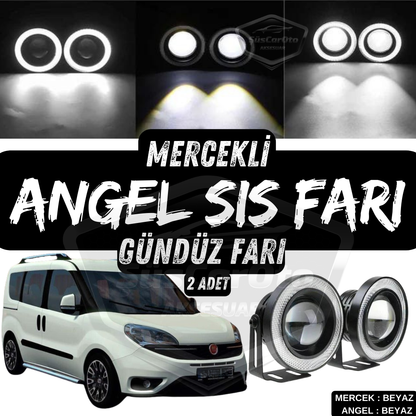 Fiat Doblo D4 2015-2021 Uyumlu Üniversal Mercekli Angel Sis Farı Metal Su Geçirmez 76 mm Beyaz Halkalı Gündüz Farı Angel Eyes 2 Adet image 0