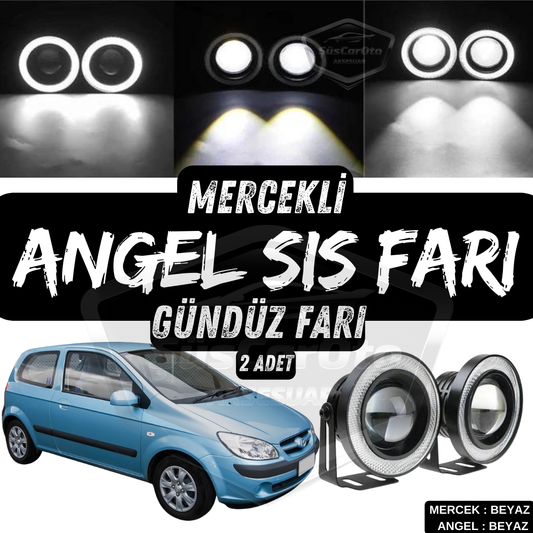 Hyundai Getz 2002–2011 Uyumlu Üniversal Mercekli Angel Sis Farı Metal Su Geçirmez 76 mm Beyaz Halkalı Gündüz Farı Angel Eyes 2 Adet image 0