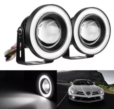 Üniversal Mercekli Angel Sis Farı Metal Su Geçirmez 76 mm Beyaz Halkalı Angel Eyes image 4