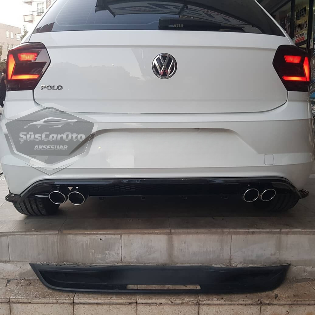 Vw Polo MK6 2018 Sonrası Araca Özel Mat Siyah Arka Difüzör Tırnaklı 4 Krom Egzoz Çıkışlı Arka Tampon Eki İthal 1.Sınıf image 6