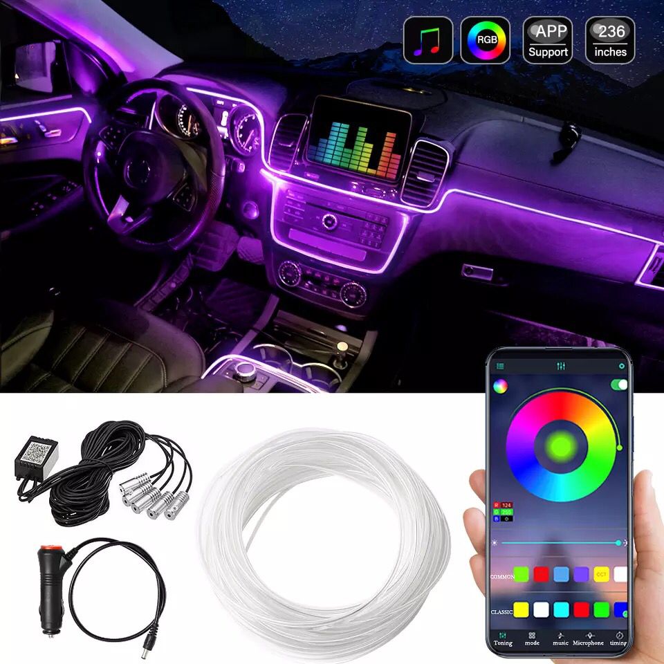 Araç İçi App Kontrollü RGB Atmosfer Ambiyans Led Neon Lamba 5 Parça 6 Metre image 0