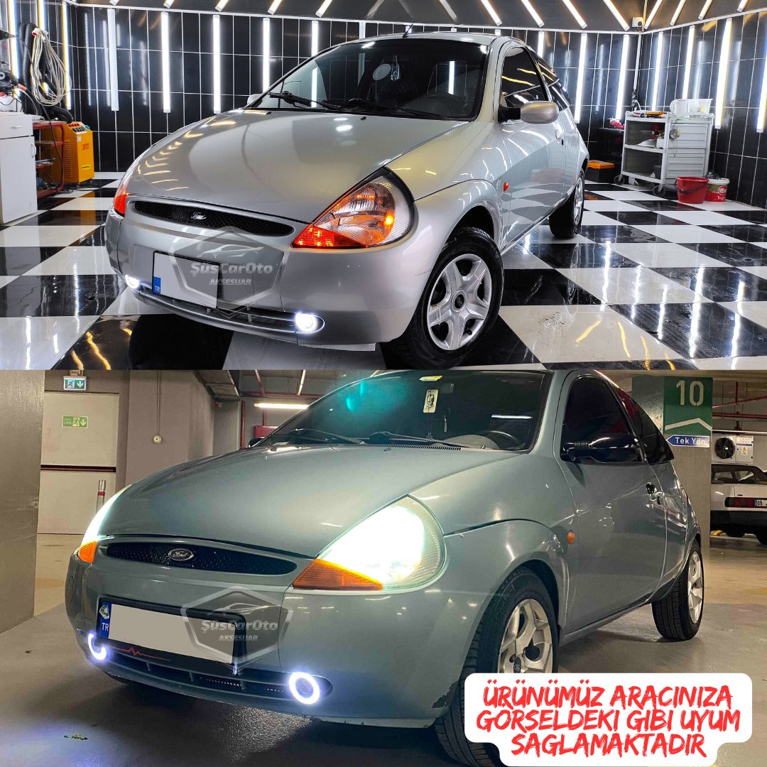 Ford Ka 1996-2008 Uyumlu Üniversal Mercekli Angel Sis Farı Metal Su Geçirmez 76 mm Turuncu Halkalı Gündüz Farı Angel Eyes 2 Adet image 2