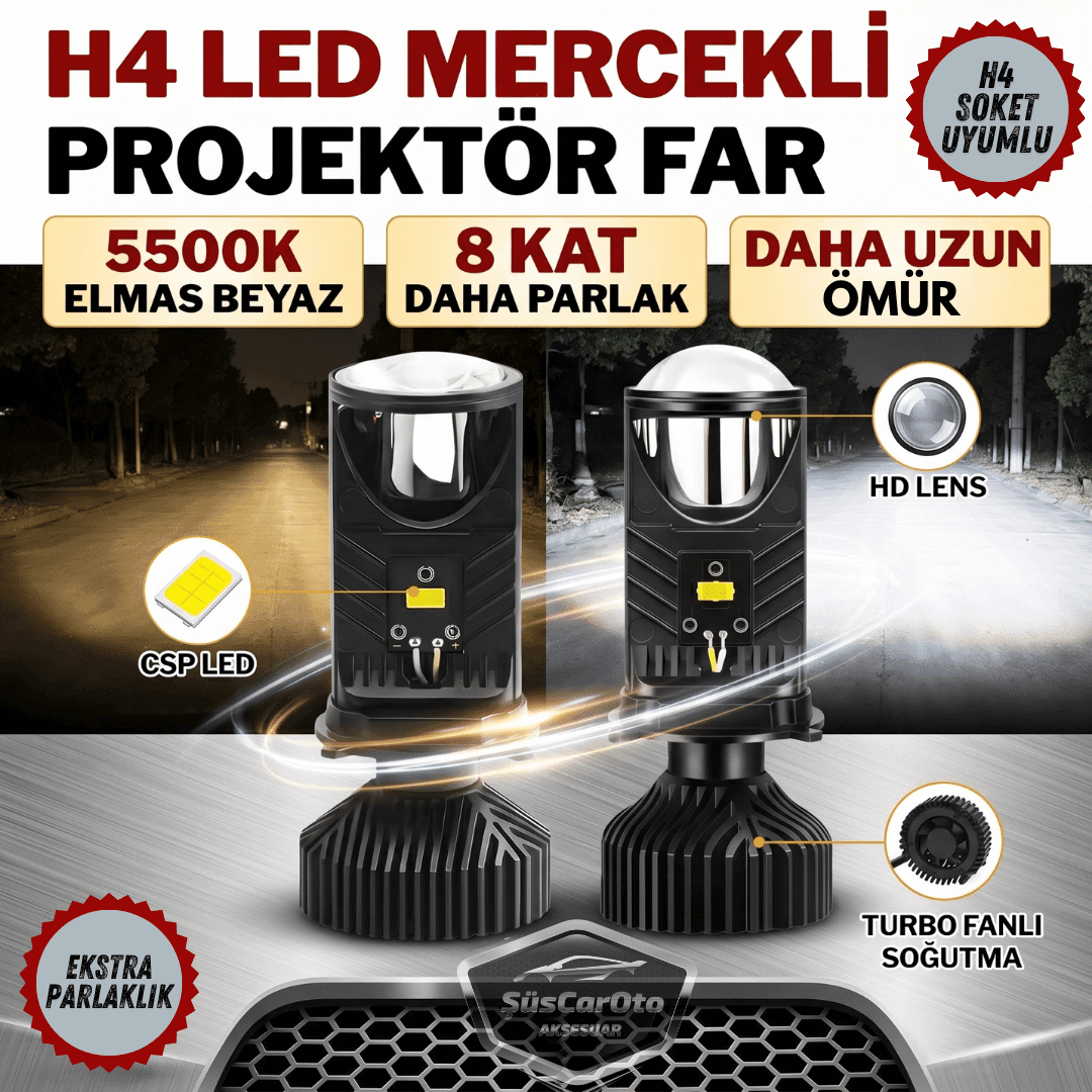 H4 Lazer Mercekli Far Ampulü Ufuk Çizgili Otomobil Araç Motosiklet Uyumlu Profesyonel Mini Projektör LED Beyaz Led Xenon Lamba Şimşek Etkili Uzun Kısa 2 Adet 9/36v image 0