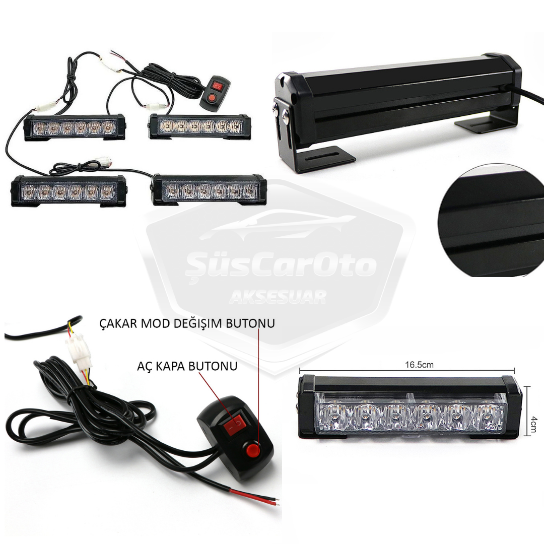 Profesyonel 6 Led Panjur İçi Tavan Tepe Çakar Lamba 4 lü Turuncu Ayaklı 12/24 Volt Off Road Ambulans İtfaiye Kurtarıcı Motosiklet Çakar Lamba İkaz Lambası Metal 9 Modlu Uyarı Işığı image 2