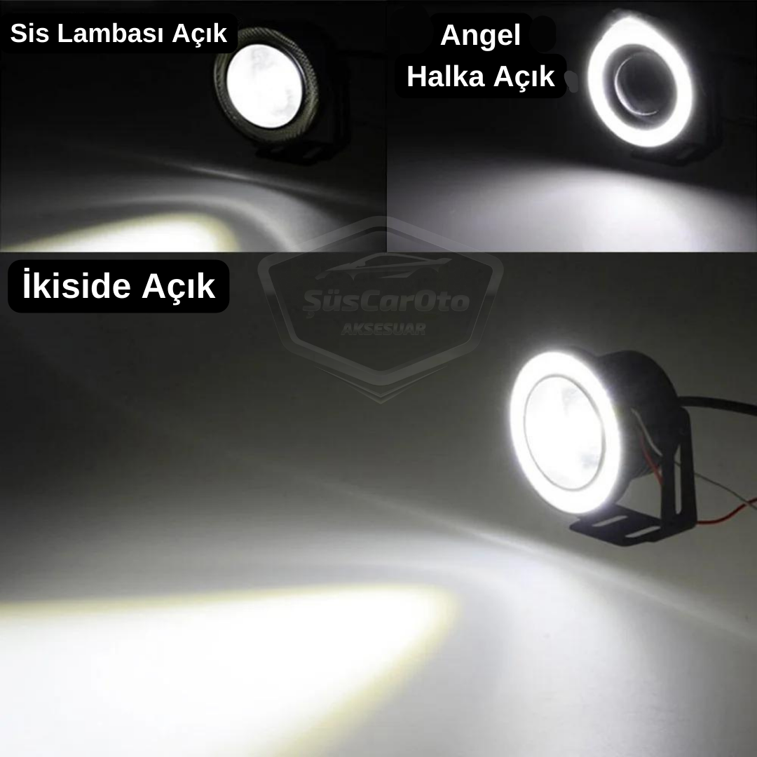 Fiat Doblo D2 2005-2010 Uyumlu Üniversal Mercekli Angel Sis Farı Metal Su Geçirmez 76 mm Beyaz Halkalı Gündüz Farı Angel Eyes 2 Adet image 5
