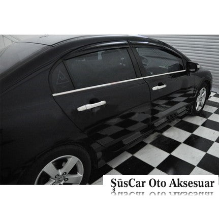 Honda Civic 2006-2011 Sedan Krom Cam Çıtası 4 Kapı 6 Parça P.Çelik image 0