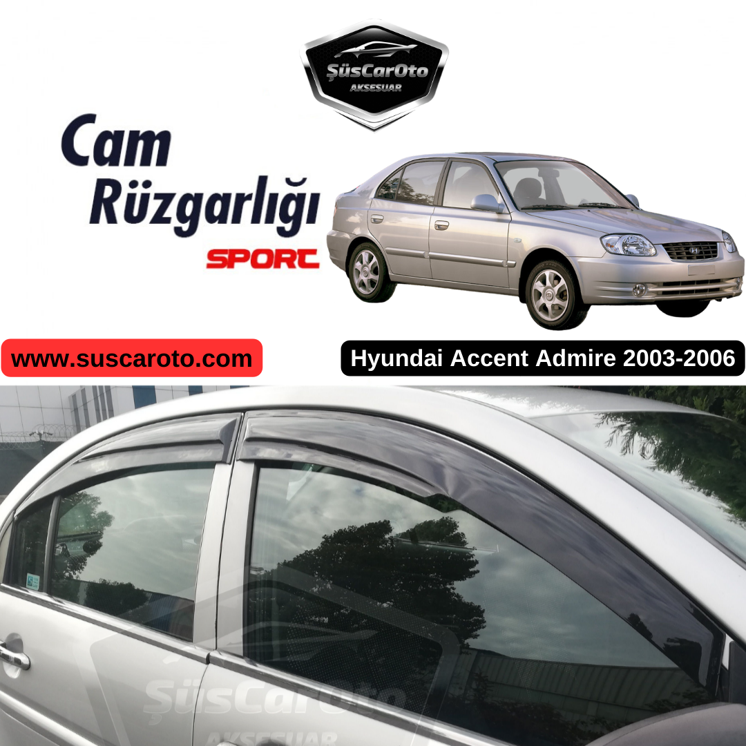 Hyundai Accent Admire 2003-2006 Uyumlu Mugen Cam Rüzgarlığı Seti Piano Black 4'lü İthal image 0