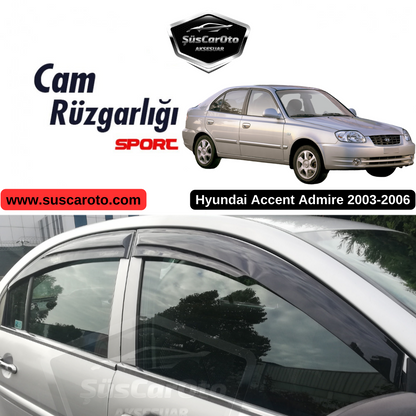 Hyundai Accent Admire 2003-2006 Uyumlu Mugen Cam Rüzgarlığı Seti Piano Black 4'lü İthal image 0