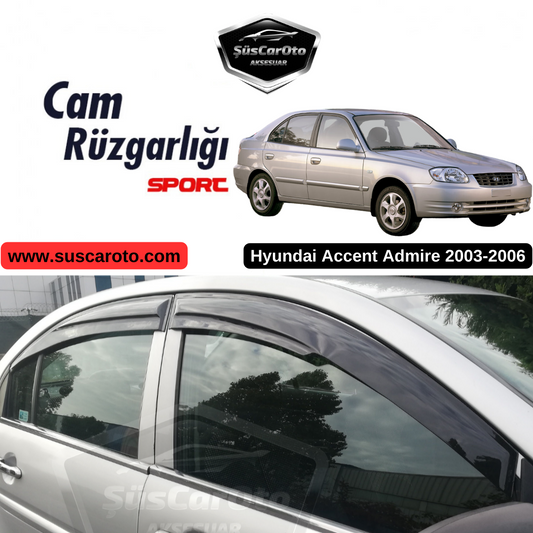 Hyundai Accent Admire 2003-2006 Uyumlu Mugen Cam Rüzgarlığı Seti Piano Black 4'lü İthal image 0