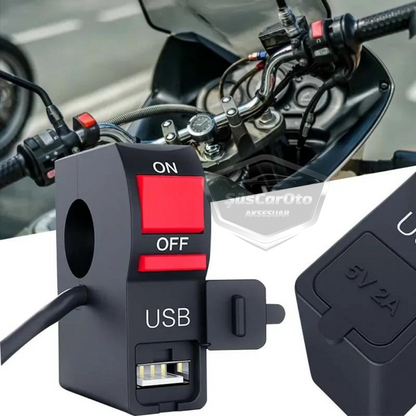 Motosiklet Atv Elektrikli Bisiklet Jetski 12V Açma Kapama Düğmesi Butonu Far Anahtarı USB Şarj Soketi Su Geçirmez 22 mm Gidon Montaj Çok Fonksiyonlu USB Şarj Cihazı image 0