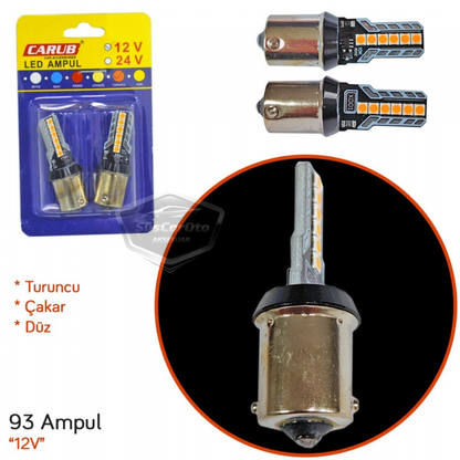 Carub Düz-Çakarlı Park Stop Sinyal Ampulü Tek Duy 12 Led Fren Lambası 12V 93 Turuncu image 2