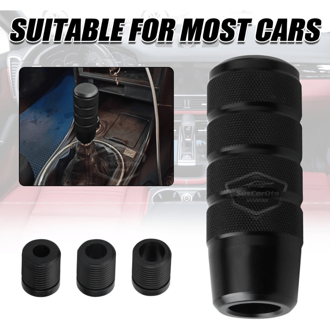 Üniversal 9.5 cm JDM Metal Spor Görünümlü Vites Topuzu Aparatlı Alüminyum Alaşım Otomatik-Manuel Yarış Vites Kolu Siyah image 9