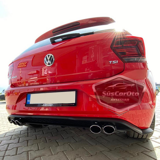 Vw Polo MK6 2018 Sonrası Araca Özel Mat Siyah Arka Difüzör Tırnaklı 4 Krom Egzoz Çıkışlı Arka Tampon Eki İthal 1.Sınıf image 0