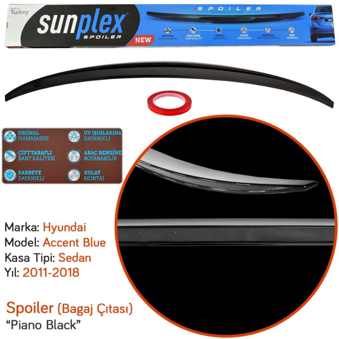 Sunplex Hyundai Accent Blue Bagaj Üstü Spoiler Piano Black 2011-2018 image 2