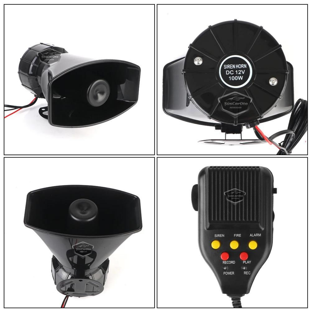 Her Araca Uyumlu Üniversal Ses Kaydetme ve Çalma Özellikli Siren 3 Farklı Siren Sesi Güçlü Polis Sireni Mikrofonlu Megafonlu Korna 12V 100W image 2