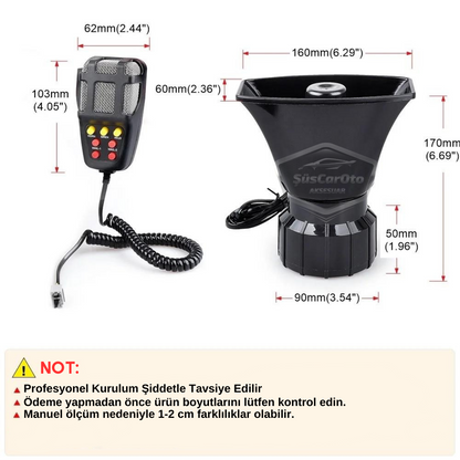 Her Araca Uyumlu 7 Sesli Güçlü Siren Korna Mikrofonlu Megafonlu 12V Polis Sireni 100W image 2
