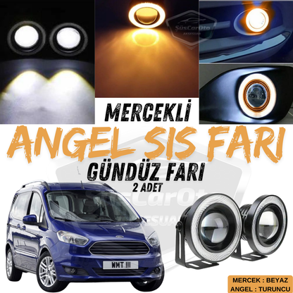 Ford Courier 2014-2023 Uyumlu Üniversal Mercekli Angel Sis Farı Metal Su Geçirmez 76 mm Turuncu Halkalı Gündüz Farı Angel Eyes 2 Adet image 0