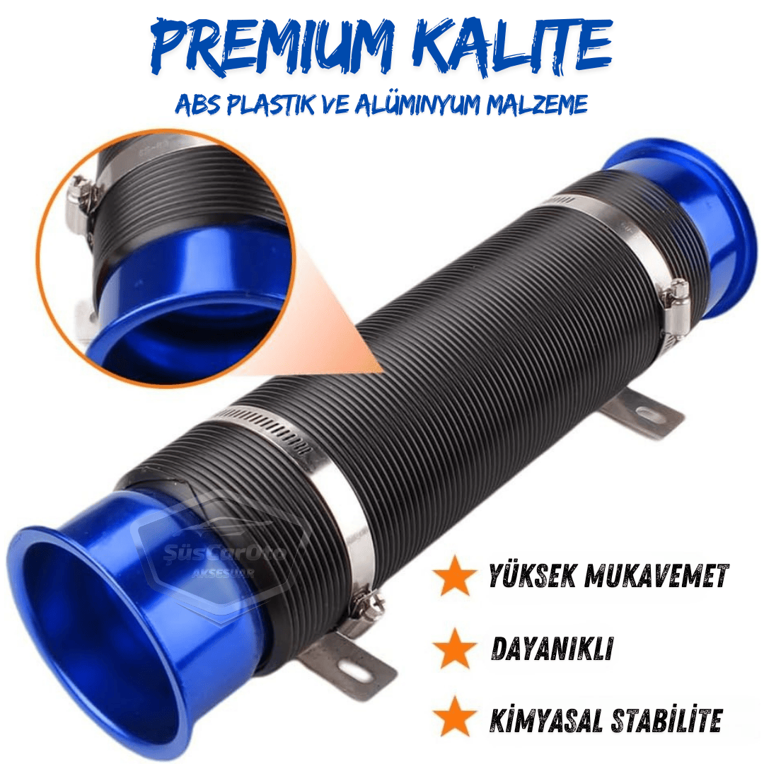 Universal Akordiyon Açık Hava Filtre Borusu Performans ve Ses Arttırıcı Uzayan Esnek Hortum 75 mm Hava Filtre Uzatma Sprali Mavi image 0