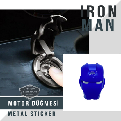 Start Stop Tuşu Kapağı Iron Man Metal Tuş Koruyucu Dekoratif Özel Çinko Alaşım Mavi image 0