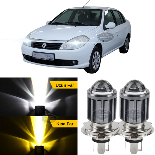 Renault Symbol 2008-2012 Thalia Uyumlu Mercekli Far Ampulü Led Xenon Çift Renk Sarı-Beyaz Far Şimşek Etkili CSP Led Lamba Uzun Kısa 2 Adet Takım image 0