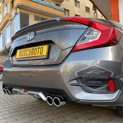 Honda Civic FC5 2016-2021 Araca Özel Siyah Gri Arka Difüzör Tırnaklı 4 Yuvarlak Egzoz Çıkışlı Arka Tampon Eki İthal 1.Sınıf image 1