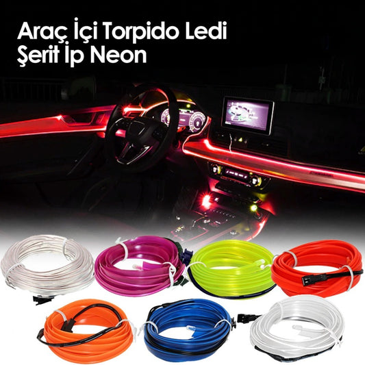 Araç Araba İçi Torpido Ledi Renkli İp Neon İp Led 2 Metre image 0