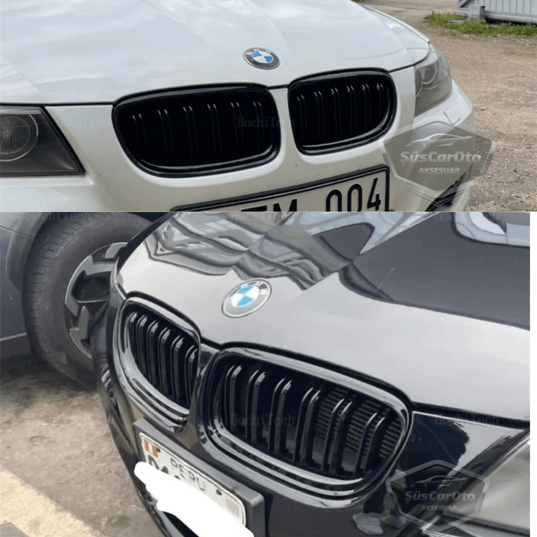 Bmw 3 Serisi E90 LCI 2008-2011 Uyumlu Ön Panjur Böbrek M3 Görünüm Izgara Çift Çizgi İthal Piano Black 1.Sınıf Sağ Sol Takım image 2
