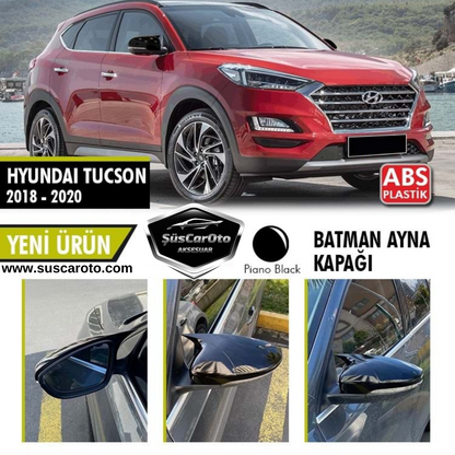 Hyundai Tucson 2018-2020 Uyumlu Batman Yarasa Ayna Kapağı Piano Black ABS Plastik image 0
