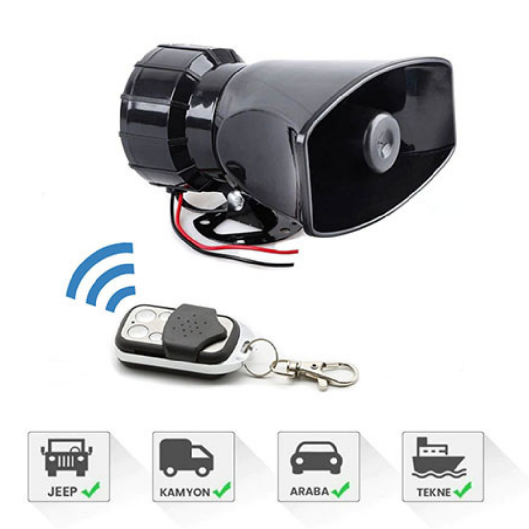Uzaktan Kumandalı Siren 4 Farklı Siren Sesi Korna Güçlü Polis Sireni 12V image 0