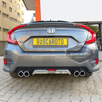 Honda Civic FC5 2016-2021 Araca Özel Siyah Gri Arka Difüzör Tırnaklı 4 Yuvarlak Egzoz Çıkışlı Arka Tampon Eki İthal 1.Sınıf image 6